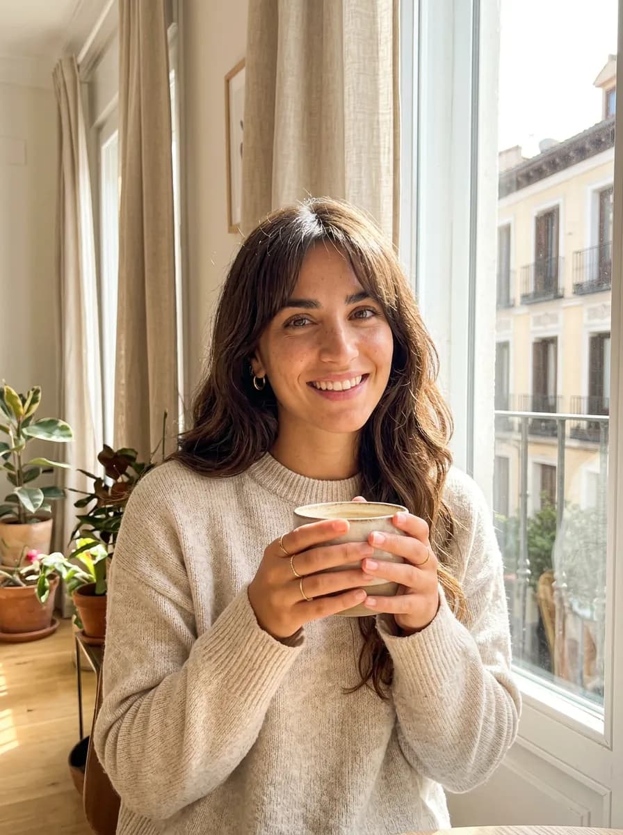 Ava with a coffee